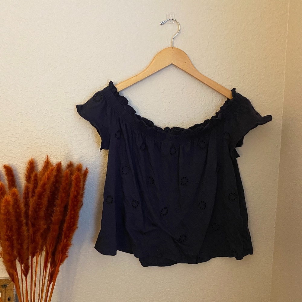 Anthropologie Navy Off the Shoulder Top